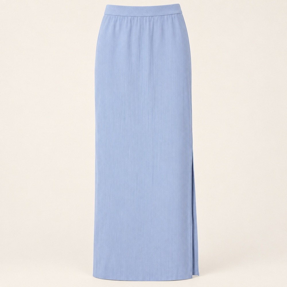 Splendid Ribbed Knit Maxi Skirt XS Light Blue Side Slit Modal Minimalist Lounge